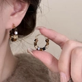 Gold-plated geometric round hoop earrings with brown tiger eye beads for a modern retro look - 13# Silver Pin Gold Brown Square Beaded Style