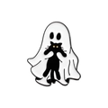 Cartoon Halloween ghost hugging a black cat enamel brooch with white finish - Ghost Holding Cat Style (QHXZ467)