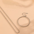 Minimalist stainless steel bead chain jewelry set with silver necklace and bracelet - Necklace + Bracelet / Steel Color Jewelry Set