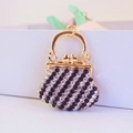 Golden handbag keychain with black and white rhinestones decoration for women - Black