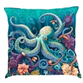 Artistic ocean series octopus print throw pillow cover with coral and floral motifs - Super Soft Velvet / 45x45cm / Pattern S