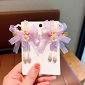 Pair of purple ribbon bow hair clips with pearls and tassels for girl Hanfu dress - Purple Butterfly Pair Clip (469-10#)