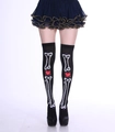 Halloween over-knee black socks with white skeleton bones and red heart print details - One Size / Heart Skeleton