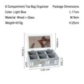Light blue 6-compartment wooden storage box with glass lid and HOME lettering detail - 6 Grids / Light Blue