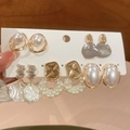 Set di 5 paia di orecchini dorati con perle, petali di conchiglia e ciondoli geometrici - 5# Ago d'Argento Oro Bianco (5#银针-金色-白色)