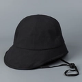 Detail of black cotton sun hat featuring an adjustable chin strap for outdoor wind protection - M(56-58cm) / Black