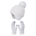 Winter-Set mit weißer Strickmütze mit Bommel und Touchscreen-Handschuhen für Damen - Creme
