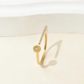 Anello aperto minimalista in acciaio inossidabile oro 18K con fila di zirconi e pietra singola - US 7 / Stile Geometrico / Oro