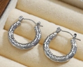 Silver stainless steel hoop earrings with bamboo texture design for women - Silver Style K7-95