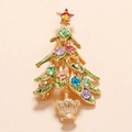 Golden Christmas tree brooch with colorful rhinestones and a sparkling star topper - KC Gold