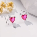 Detailed size specifications for pink heart zircon stud earrings in millimeters and inches - EH729 Pink Heart Studs