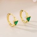 Detailed close-up of 18K gold-plated hoops with striking green triangle glass crystals - Gold Green (KE114081-GC)
