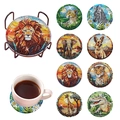 8-piece set of DIY diamond painting coasters with wild animal motifs and metal holder - Animal