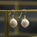 Baroque pearl earrings with green gemstones and gold hooks on a glass display stand - Hook White Small-12mm