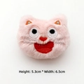 Close-up of pink plush cartoon cat badge with detailed embroidery, size 5.3cm x 6.5cm - Original with Back Opening / Light Pink