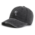 Washed dark grey baseball cap with white palm tree embroidery for outdoor sun protection - One Size / Black