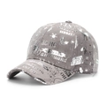 Detail view of grey suede baseball cap with silver reindeer and snowflake holiday prints - One Size / Silver Gray