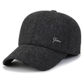 Winter dark grey wool blend baseball cap with ear flaps and silver Fashion metal logo - Adjustable / Gray With F Logo