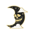 Skeleton moon enamel brooch with white clouds and golden stars for Halloween style - Crescent Moon Skull Style (XZ3967)