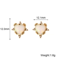 Gold-plated heart opal stud earrings with crystal halo and size dimensions - Heart Studs / Gold