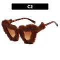 Occhiali da sole a cuore retrò con bordo in peluche marrone e stanghette leopardate - Stampa Leopardata Pelliccia Marrone