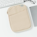 Macro shot of minimalist khaki laptop sleeve with front pocket and zipper detail - 11" / Beige