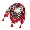 Bohemian ethnic pattern scarf with tassels in red and black tones on white background - 115*115cm / Red/Black Ethnic (No.47)