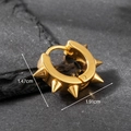 Gold stainless steel punk hoop earring featuring sharp conical spikes and dimensions - Spiked Hoop Rivet Style (S233)