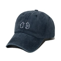 Close-up of the vintage washed navy cotton fabric and cute penguin embroidery on the cap - 56cm-60cm / Navy Blue