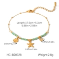 Dettaglio del bracciale in acciaio inossidabile 18K con stella marina, conchiglia e pietra - Stile Stella Marina Conchiglia Perline Verdi (HC-B20328)