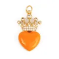 Orange heart charm with golden crown and sparkling white zircons for jewelry making - Orange Crown Heart-ABG8886