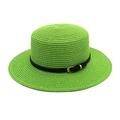 Detailed view of the vibrant green woven straw hat featuring a flat top and black belted strap - M (56-58cm) / Fruit Green