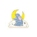 Broche de esmalte dorado con conejo azul en nube blanca y luna creciente amarilla - Conejo de la luna
