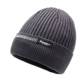 Dark grey ribbed knit beanie with leather Narason patch for winter thermal protection - Dark Gray