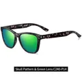 Polarized sunglasses with skull print frames and green mirrored lenses C240-P14 - Skull Pattern / Green Mirror Lens