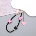 Ciondolo per telefono con perline nero e pesca, farfalla rosa e pendenti a forma di cuore - Stile Farfalla Cuore Pendente (K2296蝴蝶爱心吊坠 手机链)