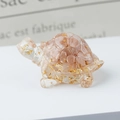 Pink crystal turtle decoration with gold flakes and clear resin finish for desktop - 62 Sunstone + Gold Foil