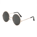 Retro round sunglasses with rose gold metal frames and dark grey lenses for fashion - Rose Gold Frame Grey Lens