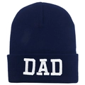 Navy blue knitted beanie with white DAD embroidery on a classic folded cuff - DAD / Navy Blue
