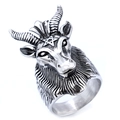 Anello vintage in acciaio inox con testa di capra Baphomet e stella a cinque punte - US 7 / Colore Acciaio (06303)
