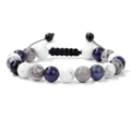 Natural 10mm stone bead bracelet set with adjustable black braided rope for men and women - Howlite + Map Stone + Old Blue Vein