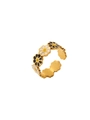 Adjustable 18k gold plated open ring featuring black and white enamel daisy flowers - Black & White Daisy