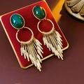 Detail of vintage gold earrings with green gemstones and tassels on velvet - Gold Green (S925 Silver Needle)