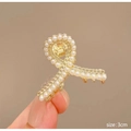 Mini gold alloy bow hair claw clip with white pearls and 3cm size specification - 14# Pearl Cross