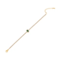 Bracelet doré avec pierre ovale vert émeraude et pavage de zircons blancs fins - Style Ovale