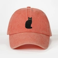 Gorra de béisbol de algodón lavado rosa naranja con bordado de gato negro vintage - Ajustable / Naranja