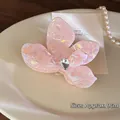 Iridescent pink floral hair claw clip with crystal center 9cm acetate shark clip - Pink Large Flower