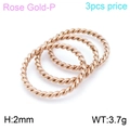Set of three rose gold minimalist twisted rope rings in durable stainless steel - US 7 / Rose Gold Stackable Rings Set (KR102372-Z)