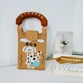 Ginger yellow knitted mini tote bag featuring cute Dalmatian dog pattern and soft handle - Khaki Spotted Dog (Handle + Strap)