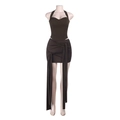 Conjunto de dos piezas marrón café con top corsé halter y minifalda con flecos - XS / Marrón